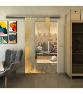 Glasschiebetür SLIM-LINE - Fineprint Model 061 Gold auf Klarglas