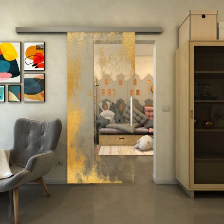 Glasschiebetür SLIM-LINE - Fineprint Model 061 Gold auf Klarglas
