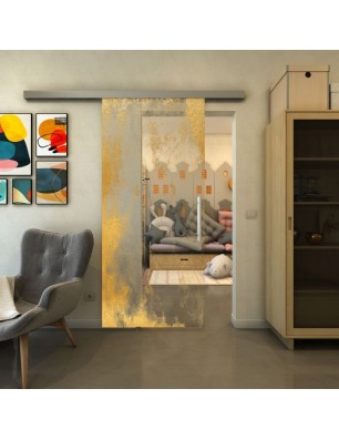 Glasschiebetür SLIM-LINE - Fineprint Model 061 Gold auf Klarglas
