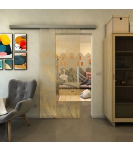 Glasschiebetür SLIM-LINE - Fineprint Model 062 Gold auf Klarglas