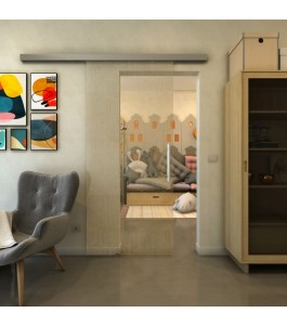 Glasschiebetür SLIM-LINE - Fineprint Model 063 Gold auf Klarglas