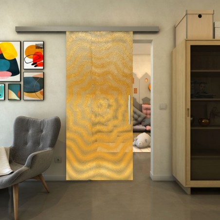 Glasschiebetür SLIM-LINE - Fineprint Model 064 Gold auf Klarglas