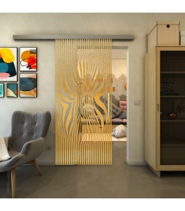 Glasschiebetür SLIM-LINE - Fineprint Model 065 Gold auf Klarglas