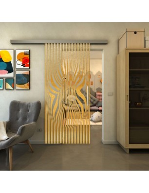 Glasschiebetür SLIM-LINE - Fineprint Model 065 Gold auf Klarglas