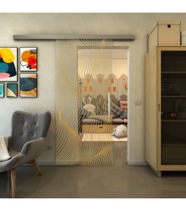 Glasschiebetür SLIM-LINE - Fineprint Model 066 Gold auf Klarglas