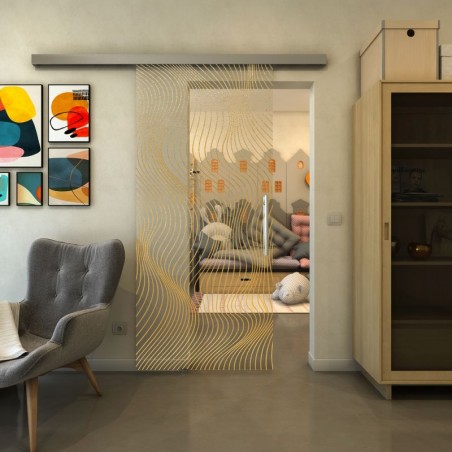 Glasschiebetür SLIM-LINE - Fineprint Model 066 Gold auf Klarglas