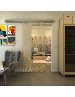 Glasschiebetür SLIM-LINE - Fineprint Model 066 Gold auf Klarglas