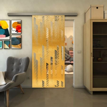 Glasschiebetür SLIM-LINE - Fineprint Model 067 Gold auf Klarglas