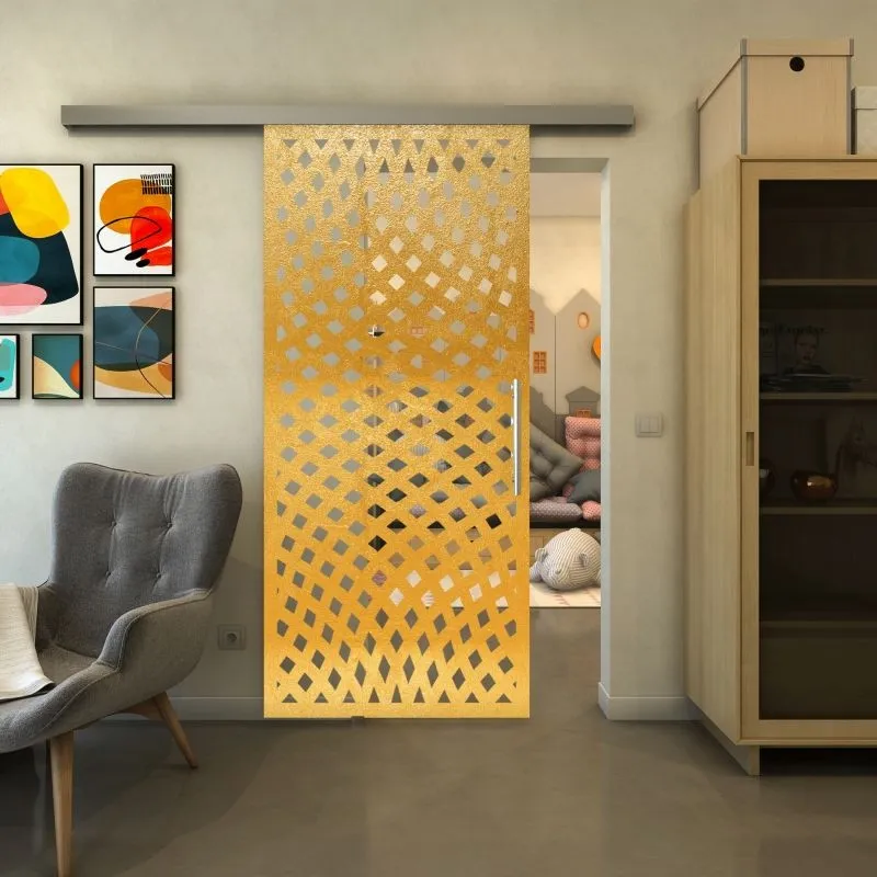 Glasschiebetür SLIM-LINE - Fineprint Modell 068 Gold auf Klarglas