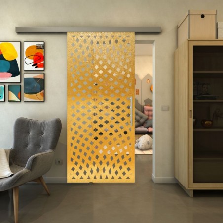 Glasschiebetür SLIM-LINE - Fineprint Model 068 Gold auf Klarglas