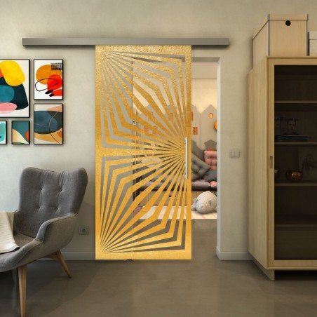 Glasschiebetür SLIM-LINE - Fineprint Model 070 Gold auf Klarglas