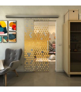 Glasschiebetür SLIM-LINE - Fineprint Model 072 Gold auf Klarglas