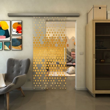 Glasschiebetür SLIM-LINE - Fineprint Model 072 Gold auf Klarglas