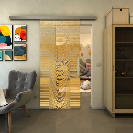 Glasschiebetür SLIM-LINE - Fineprint Model 073 Gold auf Klarglas