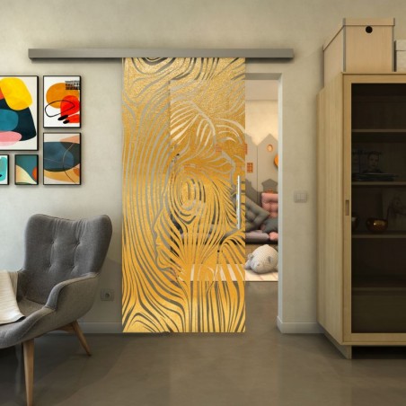 Glasschiebetür SLIM-LINE - Fineprint Model 074 Gold auf Klarglas