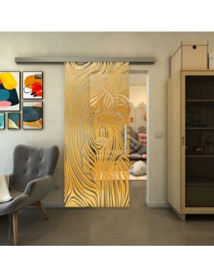 Glasschiebetür SLIM-LINE - Fineprint Model 074 Gold auf Klarglas