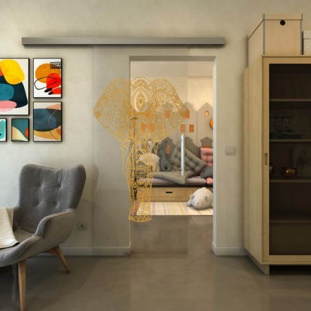 Glasschiebetür SLIM-LINE - Fineprint Model 078 Gold auf Klarglas