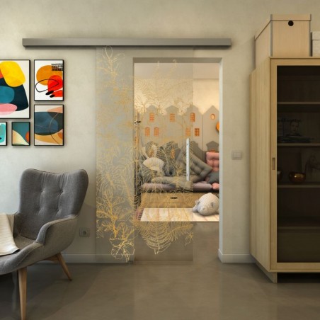 Glasschiebetür SLIM-LINE - Fineprint Model 080 Gold auf Klarglas