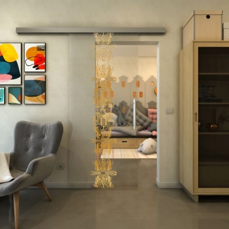 Glasschiebetür SLIM-LINE - Fineprint Model 081 Gold auf Klarglas