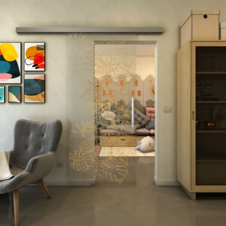 Glasschiebetür SLIM-LINE - Fineprint Model 082 Gold auf Klarglas
