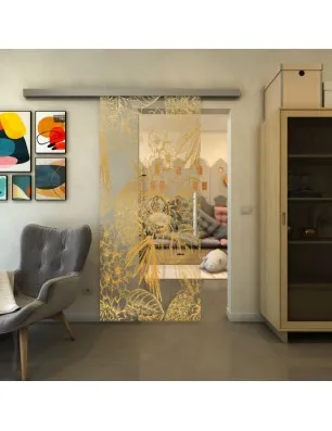 Glasschiebetür SLIM-LINE - Fineprint Model 083 Gold auf Klarglas