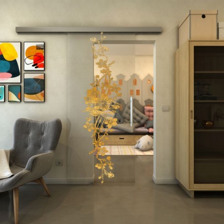 Glasschiebetür SLIM-LINE - Fineprint Model 085 Gold auf Klarglas