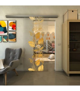 Glasschiebetür SLIM-LINE - Fineprint Model 086 Gold auf Klarglas
