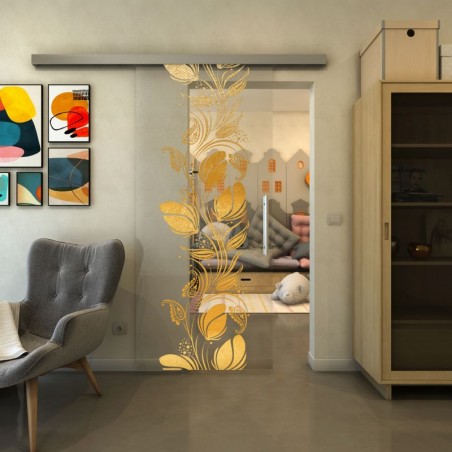 Glasschiebetür SLIM-LINE - Fineprint Model 086 Gold auf Klarglas