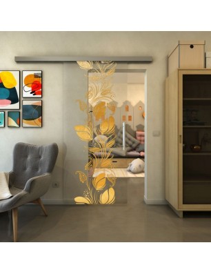 Glasschiebetür SLIM-LINE - Fineprint Model 086 Gold auf Klarglas