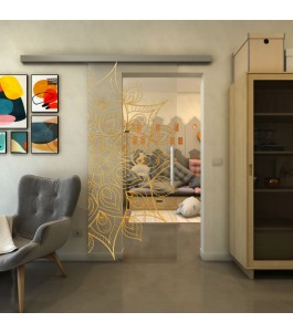 Glasschiebetür SLIM-LINE - Fineprint Model 088 Gold auf Klarglas