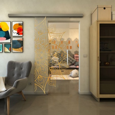 Glasschiebetür SLIM-LINE - Fineprint Model 088 Gold auf Klarglas