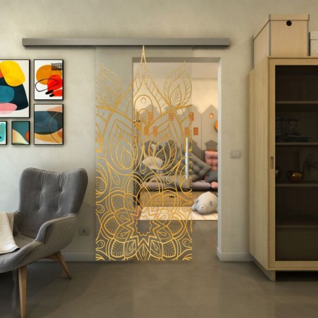 Glasschiebetür SLIM-LINE - Fineprint Model 089 Gold auf Klarglas