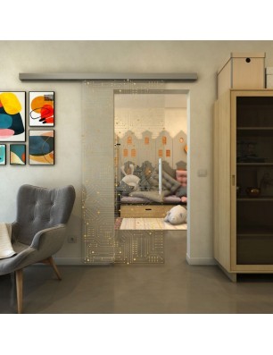 Glasschiebetür SLIM-LINE - Fineprint Model 090 Gold auf Klarglas
