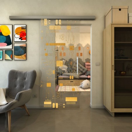Glasschiebetür SLIM-LINE - Fineprint Model 092 Gold auf Klarglas