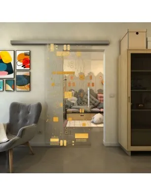 Glasschiebetür SLIM-LINE - Fineprint Model 092 Gold auf Klarglas