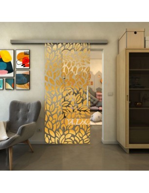 Glasschiebetür SLIM-LINE - Fineprint Model 093 Gold auf Klarglas