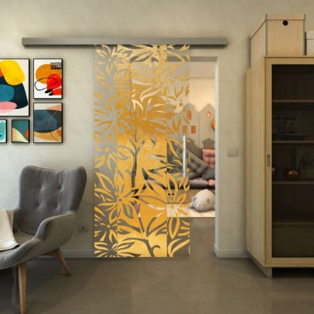 Glasschiebetür SLIM-LINE - Fineprint Model 094 Gold auf Klarglas