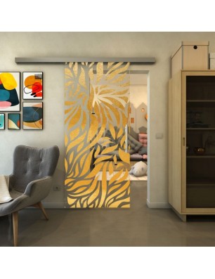 Glasschiebetür SLIM-LINE - Fineprint Model 096 Gold auf Klarglas