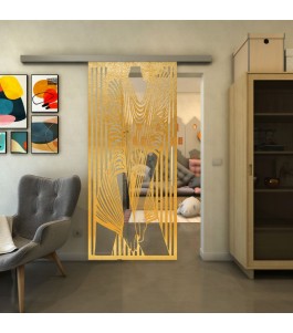 Glasschiebetür SLIM-LINE - Fineprint Model 097 Gold auf Klarglas