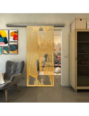 Glasschiebetür SLIM-LINE - Fineprint Model 097 Gold auf Klarglas