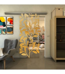 Glasschiebetür SLIM-LINE - Fineprint Model 099 Gold auf Klarglas