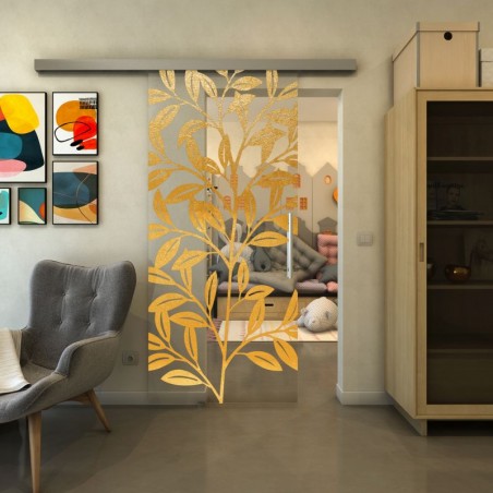 Glasschiebetür SLIM-LINE - Fineprint Model 099 Gold auf Klarglas