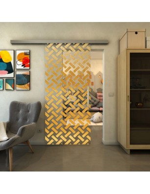 Glasschiebetür SLIM-LINE - Fineprint Model 102 Gold auf Klarglas