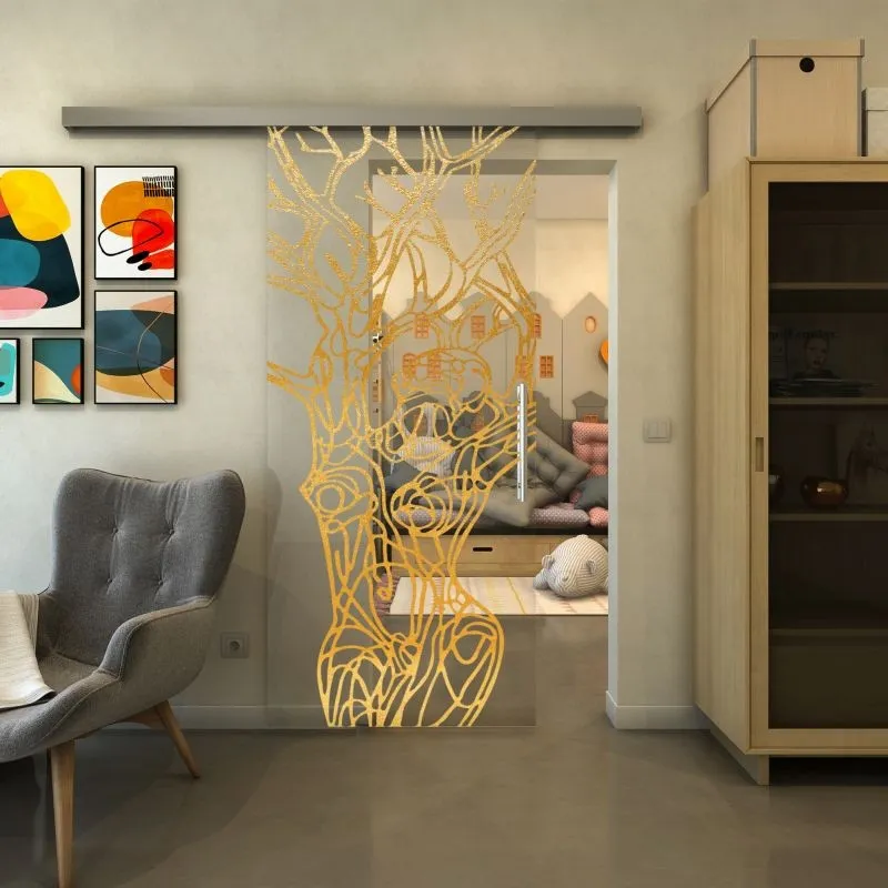 Glasschiebetür SLIM-LINE - Fineprint Modell 105 Gold auf Klarglas