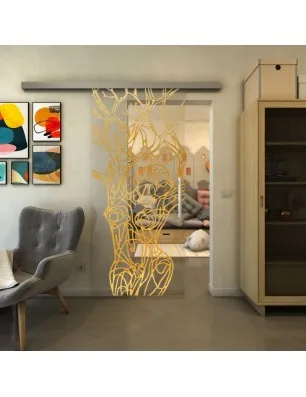 Glasschiebetür SLIM-LINE - Fineprint Model 105 Gold auf Klarglas