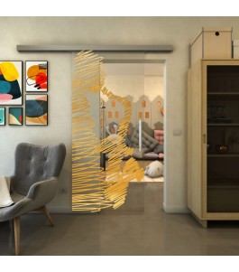Glasschiebetür SLIM-LINE - Fineprint Model 106 Gold auf Klarglas
