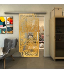 Glasschiebetür SLIM-LINE - Fineprint Model 108 Gold auf Klarglas