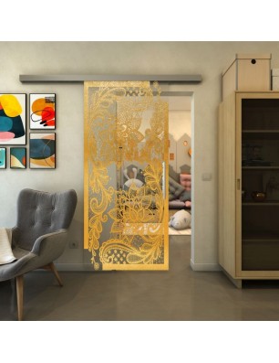 Glasschiebetür SLIM-LINE - Fineprint Model 108 Gold auf Klarglas
