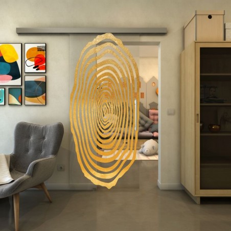 Glasschiebetür SLIM-LINE - Fineprint Model 109 Gold auf Klarglas