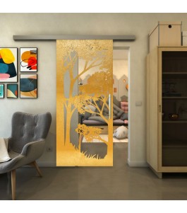 Glasschiebetür SLIM-LINE - Fineprint Model 110 Gold auf Klarglas
